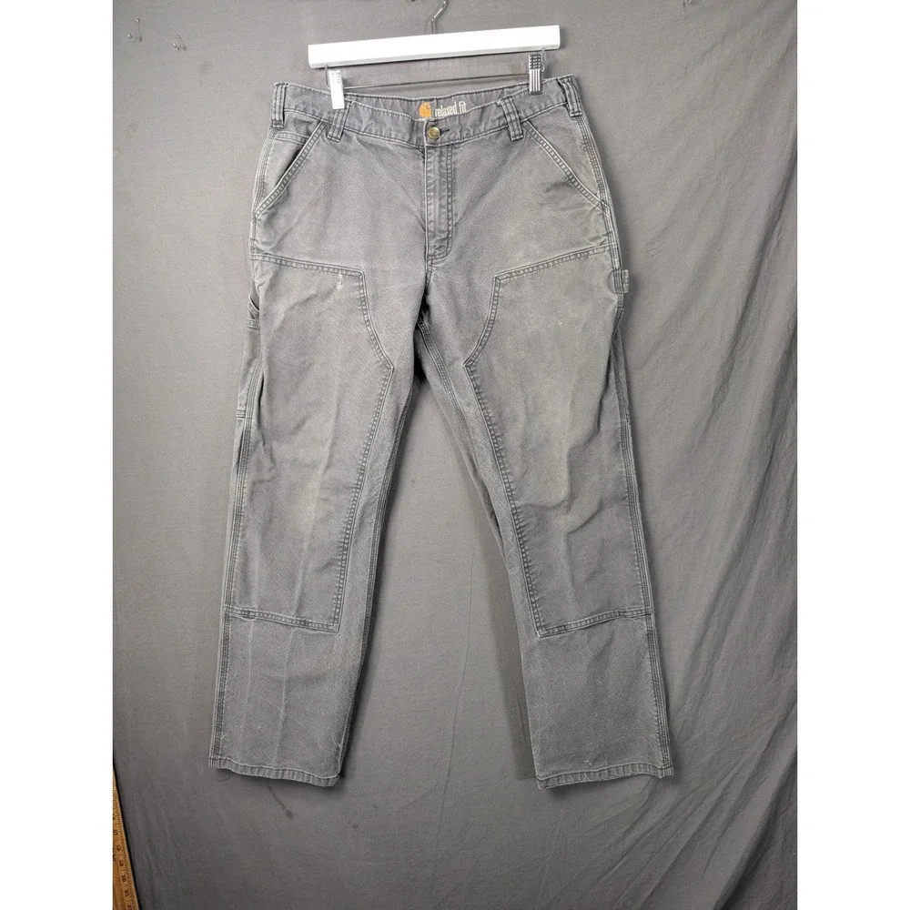 Carhartt Relaxed Fit Grey Double Knee Work Pants 36x32  Mens